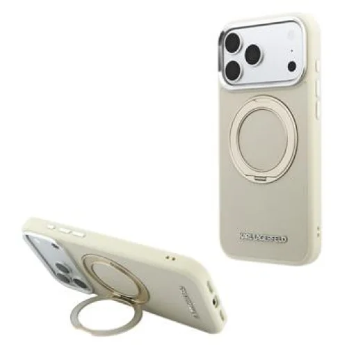  iPhone 18 Pro tok Karl Lagerfeld Saffiano mintázattal, MagSafe-funkcióval és forgatható támasztékkal – bézs - 1