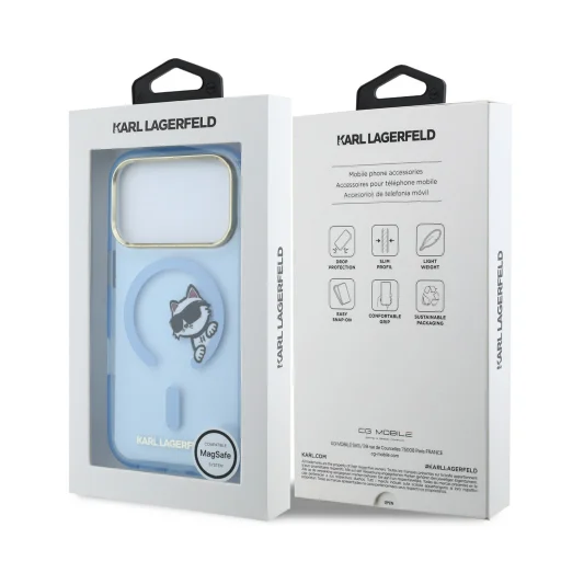 iPhone 18 Pro Max Karl Lagerfeld IML Choupette Peekaboo MagSafe zadný kryt, modrý - 7