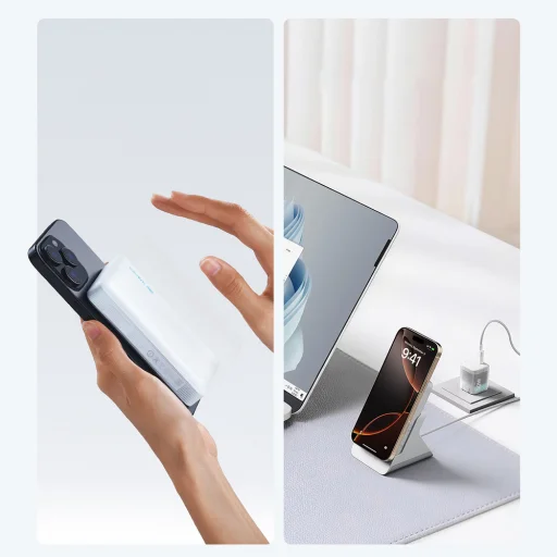 Cuktech WPB100N magnetická externá batéria so stojanom, 10000 mAh, 20 W, biela powerbanka - 3