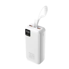Wozinsky W8-W 30000 mAh externá batéria, 30 W, 2 konektory USB-A a USB-C, svietidlo, biely powerbank