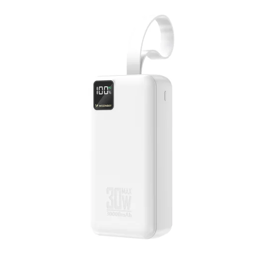 Wozinsky W8-W 30000 mAh externá batéria, 30 W, 2 konektory USB-A a USB-C, svietidlo, biely powerbank - 2