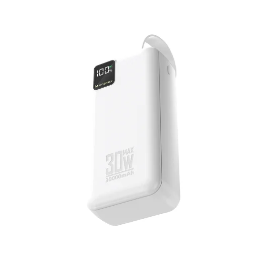 Wozinsky W8-W 30000 mAh externá batéria, 30 W, 2 konektory USB-A a USB-C, svietidlo, biely powerbank - 3