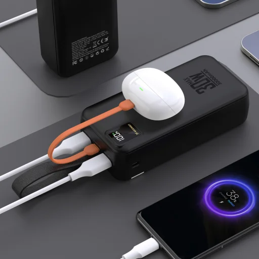 Wozinsky W8-W 30000 mAh, 30 W externá batéria s 2 konektormi USB-A a USB-C, so svietidlom, čierna powerbanka - 5