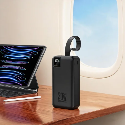 Wozinsky W8-W 30000 mAh, 30 W externá batéria s 2 konektormi USB-A a USB-C, so svietidlom, čierna powerbanka - 7