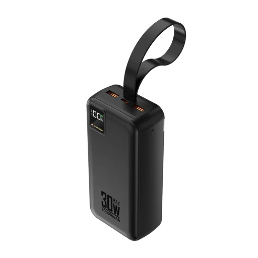 Wozinsky W8-W 30000 mAh, 30 W externá batéria s 2 konektormi USB-A a USB-C, so svietidlom, čierna powerbanka - 1