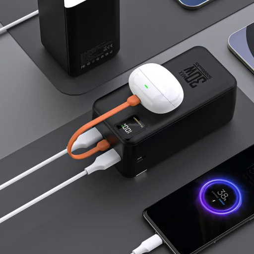 Wozinsky W8-B 50000 mAh 30 W externá batéria, 2 USB-A, USB-C, LED svietidlo, čierna powerbanka - 5