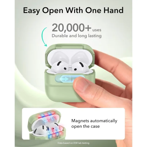 ESR Pulse HaloLock MagSafe puzdro pre slúchadlá Apple AirPods 4 / 5, svetlozelené - 4