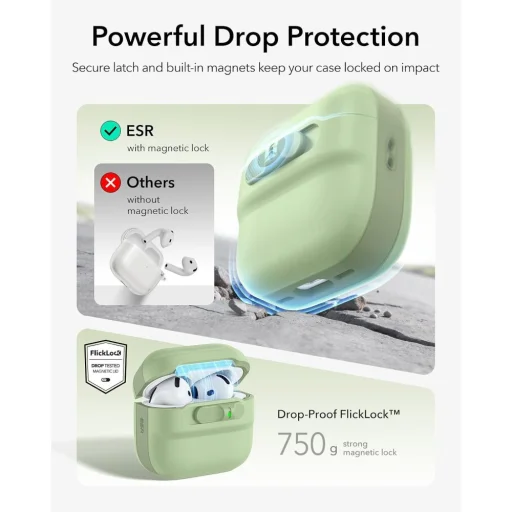 ESR Pulse HaloLock MagSafe puzdro pre slúchadlá Apple AirPods 4 / 5, svetlozelené - 5