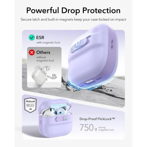 Levanduľové puzdro ESR Pulse HaloLock MagSafe pre slúchadlá Apple AirPods 4 / 5 - 6