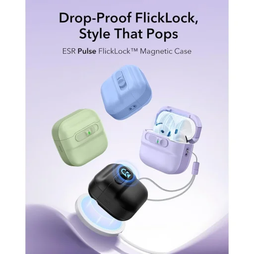 Levanduľové puzdro ESR Pulse HaloLock MagSafe pre slúchadlá Apple AirPods 4 / 5 - 8