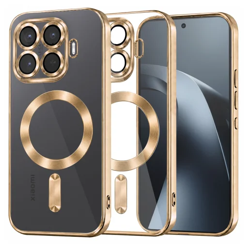 Xiaomi 17T Pro zlaté Techsuit Luxury Crystal MagSafe priehľadné puzdro - 1