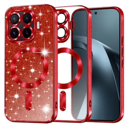 Xiaomi 17T Pro Techsuit Luxury Glitter MagSafe puzdro, červené - 1