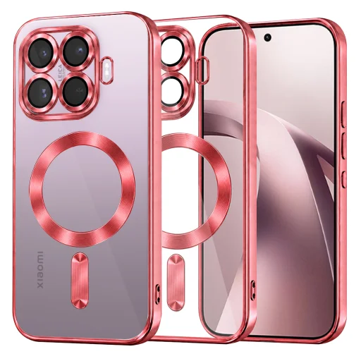 Xiaomi 17T priehľadné puzdro – Techsuit Luxury Crystal MagSafe, červené - 1