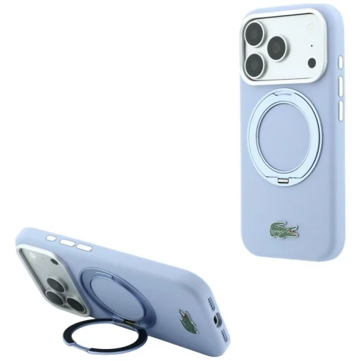 iPhone 18 Pro Max / 17 Pro Max svetlomodrý silikónový kryt Lacoste MagSafe s prstencovým stojanom - 1