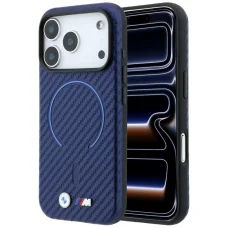 iPhone 18 Pro / 17 Pro tmavomodrý BMW M kryt s karbónovým vzorom, kompatibilný s MagSafe, s krúžkom