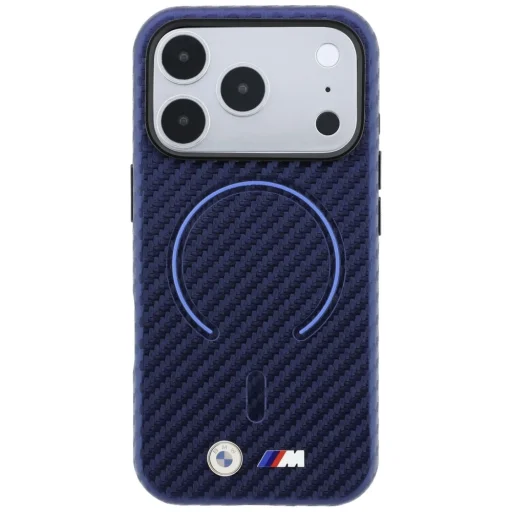 iPhone 18 Pro / 17 Pro tmavomodrý BMW M kryt s karbónovým vzorom, kompatibilný s MagSafe, s krúžkom - 3