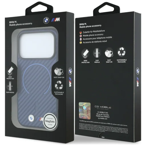 iPhone 18 Pro / 17 Pro tmavomodrý BMW M kryt s karbónovým vzorom, kompatibilný s MagSafe, s krúžkom - 8