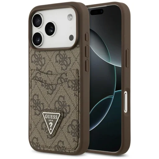 iPhone 18 Pro / iPhone 17 Pro ochranný kryt – Guess 4G Double Card Triangle, hnedý - 1