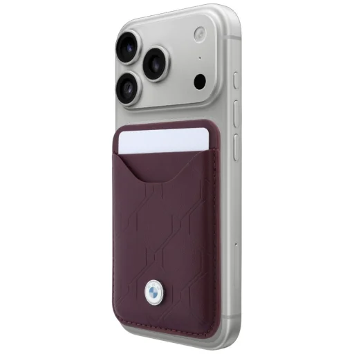 iPhone 18 Pro / iPhone 17 Pro bordové BMW prešívané puzdro s kovovým logom a magnetický držiak na karty - 8