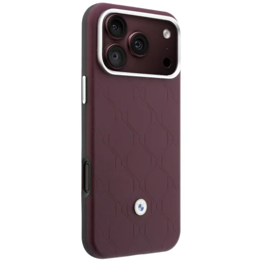  iPhone 18 Pro / iPhone 17 Pro bordó BMW steppelt mintás, fém logós tok és mágneses kártyatartó - 4