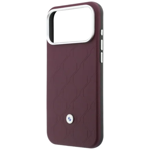  iPhone 18 Pro / iPhone 17 Pro bordó BMW steppelt mintás, fém logós tok és mágneses kártyatartó - 6