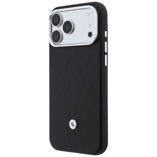 iPhone 18 Pro / 17 Pro čierne BMW prešívané puzdro s kovovým logom a magnetický držiak na karty - 2