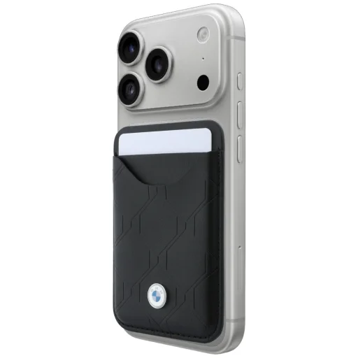iPhone 18 Pro / 17 Pro čierne BMW prešívané puzdro s kovovým logom a magnetický držiak na karty - 8
