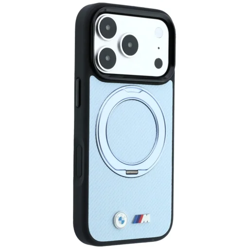 iPhone 18 Pro / iPhone 17 Pro modré BMW Kevlar puzdro s 360° prstencovým stojanom a MagSafe - 4