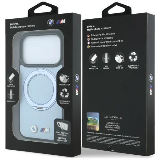  iPhone 18 Pro Max / iPhone 17 Pro Max kék BMW Kevlar Ring Stand 360 MagSafe védőtok - 8
