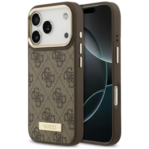 iPhone 18 Pro / 17 Pro puzdro – hnedé Guess 4G Logo Plate MagSafe - 1