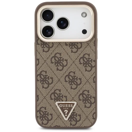 Puzdro na iPhone 18 Pro / 17 Pro – hnedé Guess 4G PU MagSafe puzdro s trojuholníkovým logom a stojanom - 3
