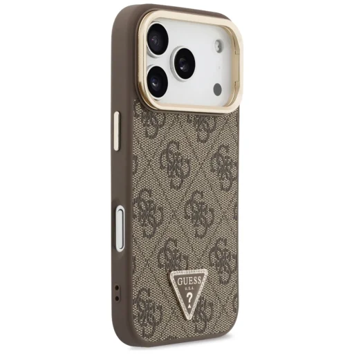 Puzdro na iPhone 18 Pro / 17 Pro – hnedé Guess 4G PU MagSafe puzdro s trojuholníkovým logom a stojanom - 4