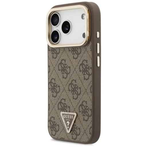Puzdro na iPhone 18 Pro / 17 Pro – hnedé Guess 4G PU MagSafe puzdro s trojuholníkovým logom a stojanom - 2