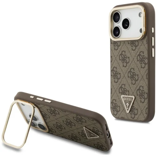 iPhone 18 Pro Max / 17 Pro Max Guess 4G PU puzdro s trojuholníkovým logom a stojanom, MagSafe, hnedé - 1