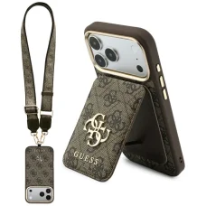  iPhone 18 Pro / 17 Pro tok Guess 4G MagSafe mágneses pénztárcával és pánttal, barna