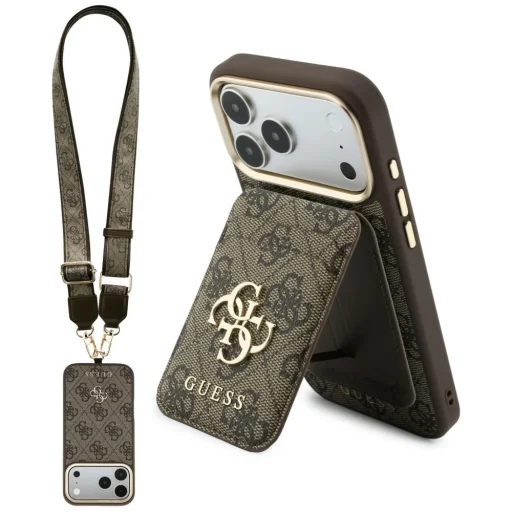  iPhone 18 Pro Max / iPhone 17 Pro Max Guess 4G MagSafe tok mágneses pénztárcával és pánttal, barna - 1