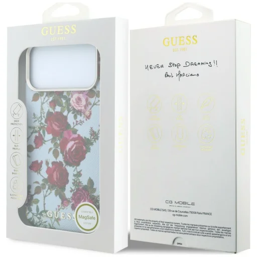  iPhone 18 Pro / iPhone 17 Pro Guess Blossom Roses Print MagSafe kék tok - 8