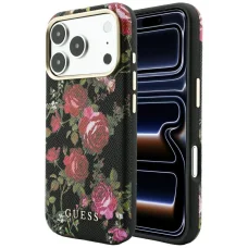  iPhone 18 Pro / 17 Pro fekete Guess Blossom Roses Print MagSafe tok