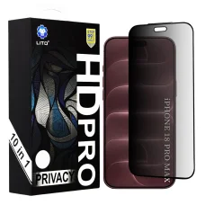  iPhone 18 Pro Max betekintés elleni üvegfólia – Lito HD Pro Privacy, fekete, 10 darabos