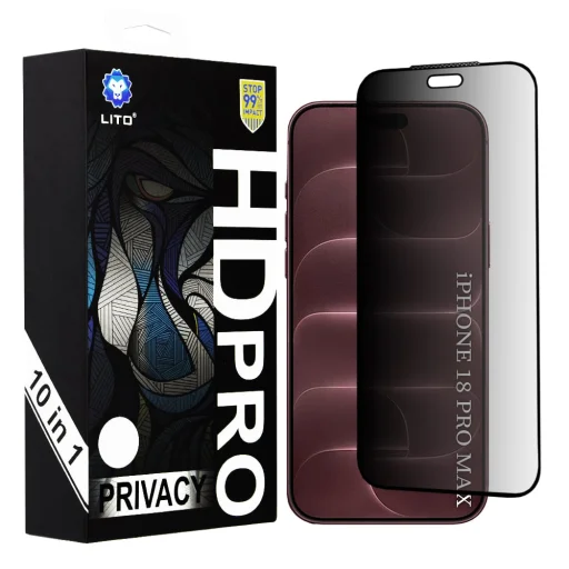  iPhone 18 Pro Max betekintés elleni üvegfólia – Lito HD Pro Privacy, fekete, 10 darabos - 1