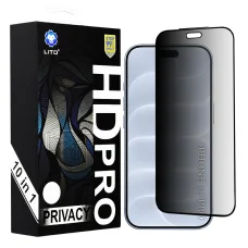  iPhone 18 Pro betekintésgátló üvegfólia – Lito HD Pro Privacy, fekete, 10 darabos kiszerelés