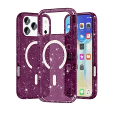 iPhone 18 Pro Max / 17 Pro Max készülékhez Terminátor stílusú csillámporos MagSafe mágneses telefontok (cseresznyepiros) tok