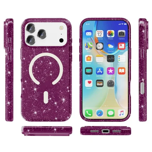 iPhone 18 Pro Max / 17 Pro Max készülékhez Terminátor stílusú csillámporos MagSafe mágneses telefontok (cseresznyepiros) tok - 2