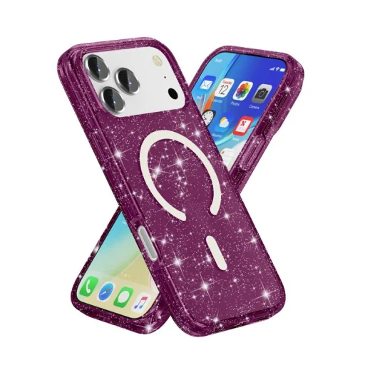 iPhone 18 Pro Max / 17 Pro Max készülékhez Terminátor stílusú csillámporos MagSafe mágneses telefontok (cseresznyepiros) tok - 4