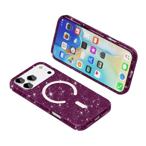 iPhone 18 Pro Max / 17 Pro Max készülékhez Terminátor stílusú csillámporos MagSafe mágneses telefontok (cseresznyepiros) tok - 5