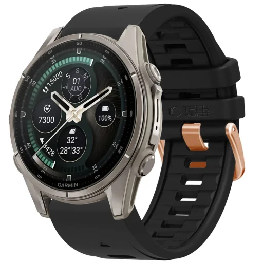  Garmin Fenix 5S / 5S Plus / 6S / 6S Pro / 7S / 8 / 9 / 9 Pro (43 mm) fekete Tech-Protect szilikon óraszíj - 1