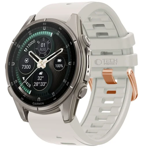  Garmin Fenix 5S / 5S Plus / 6S / 6S Pro / 7S / 8 / 9 / 9 Pro (43 mm) készülékhez való Tech-Protect szilikon TPU óraszíj, ködszürke - 1