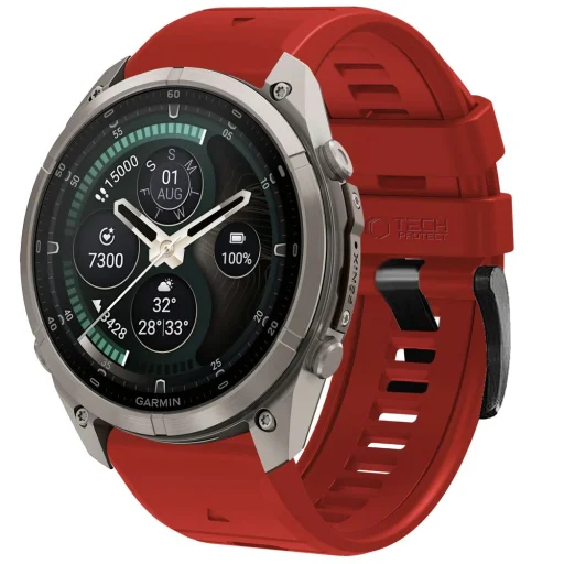 Tech-Protect Silicone TPU óraszíj Garmin Fenix 5 / 6 / 6 PRO / 7 / 8 / 8 PRO / E / 9 / 9 PRO órákhoz, 47 mm, bíborvörös - 1