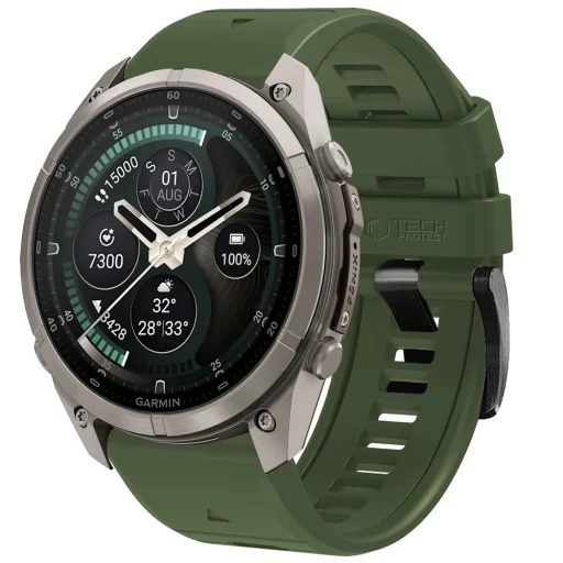 Tech-Protect Silicone óraszíj Garmin Fenix 5 / 6 / 6 Pro / 7 / 8 / 8 Pro / E / 9 / 9 Pro (51 mm) órákhoz, katonai zöld - 1