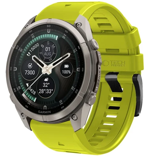 Tech-Protect Silicone óraszíj Garmin Fenix 5 / 6 / 6 Pro / 7 / 8 / 8 Pro / E / 9 / 9 Pro (51 mm) modellekhez, élénk limezöld - 1
